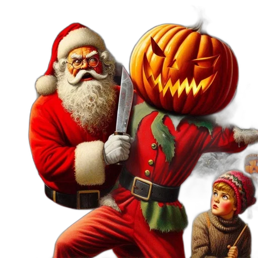 santa, claus, holds, menacing transparent PNG cut-out