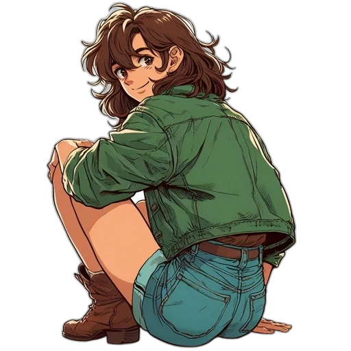 jacket, hair, creature, weapon transparent PNG cut-out