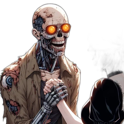 robot, mask, weapon, comic book art transparent PNG cut-out