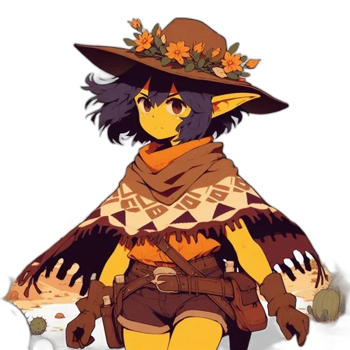 hat, staff, creature, jacket transparent PNG cut-out