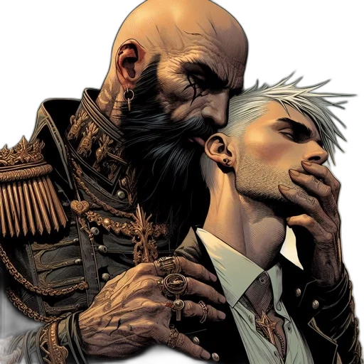 comic book art, concept art, two, men transparent PNG cut-out