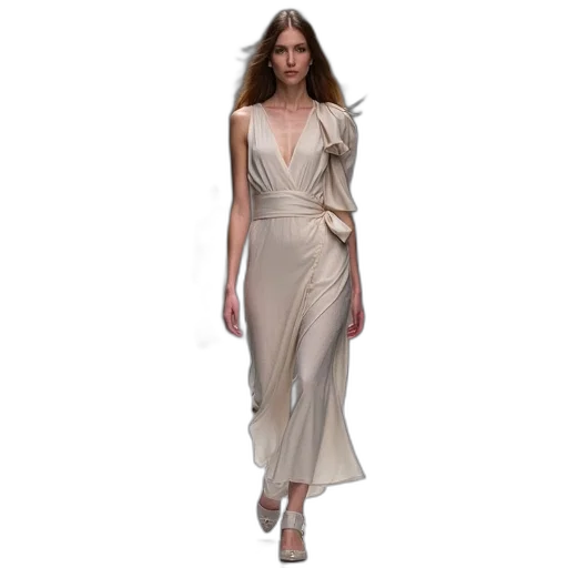 dress, earth tones, model, walks transparent PNG cut-out