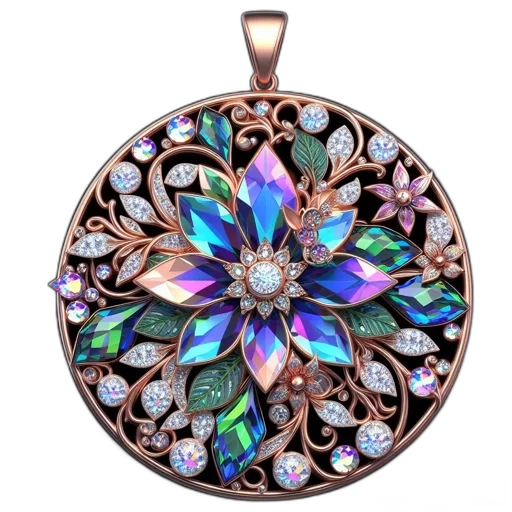 jewelry, flower, fantasy art, colorful transparent PNG cut-out