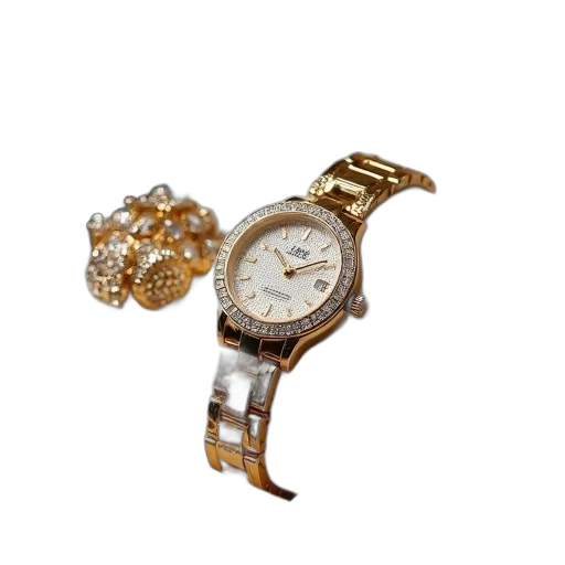 jewelry, golden, gold, wristwatch transparent PNG cut-out