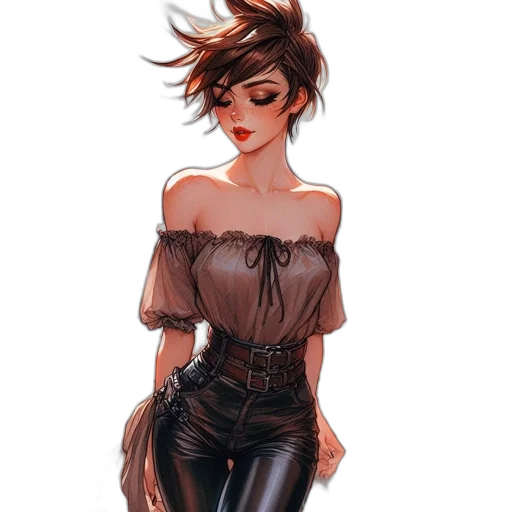 dress, jacket, hair, staff transparent PNG cut-out