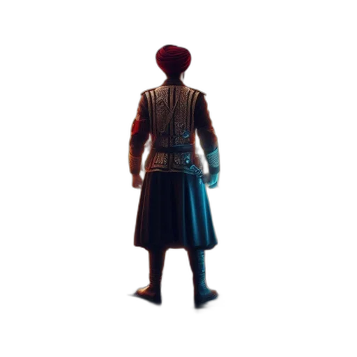 staff, jacket, sword, hat transparent PNG cut-out