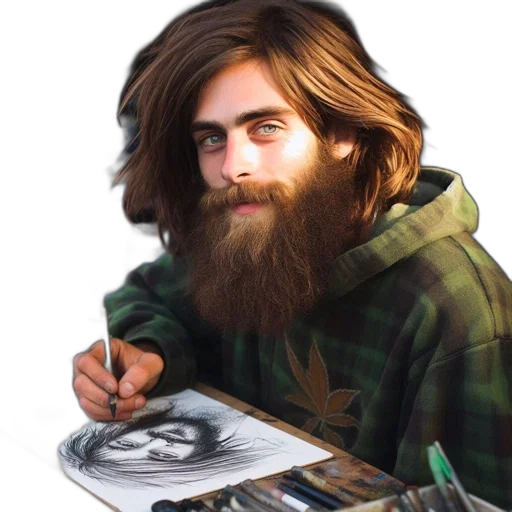 face, hair, jacket, creature transparent PNG cut-out