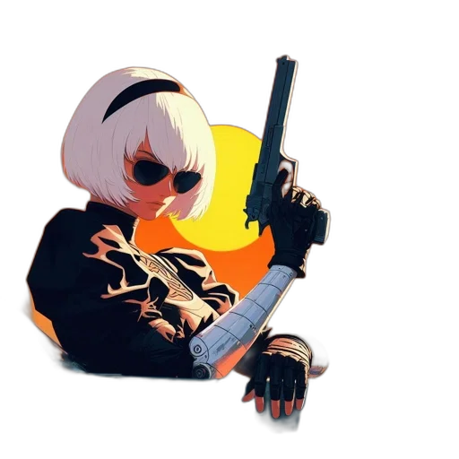 weapon, jacket, robot, staff transparent PNG cut-out