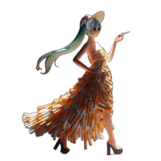 dress, hair, staff, concept art transparent PNG cut-out