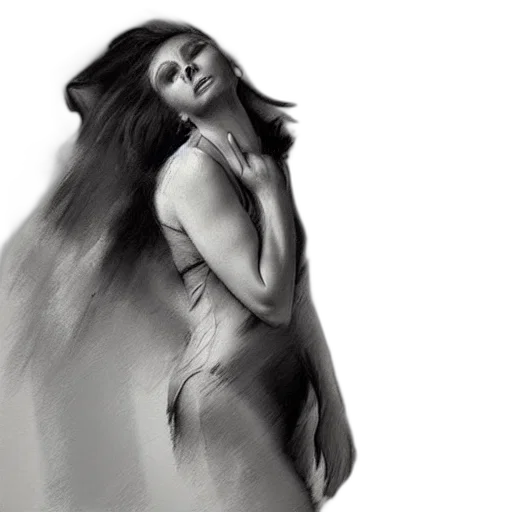 dress, hair, photorealistic, pencil sketch transparent PNG cut-out