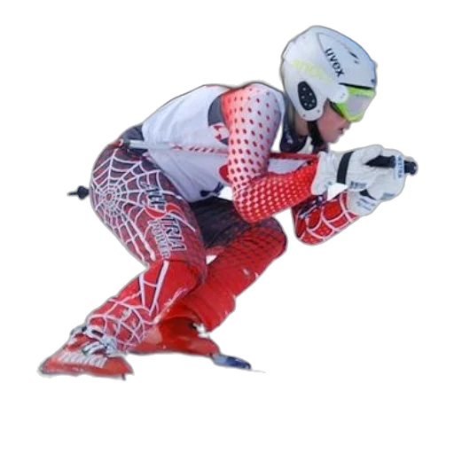 photorealistic, skier, red, white transparent PNG cut-out