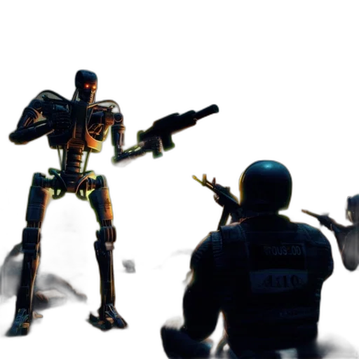 robot, weapon, concept art, 3d render transparent PNG cut-out