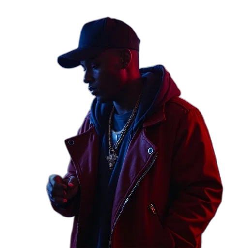 jacket, hat, neon lights, hip transparent PNG cut-out
