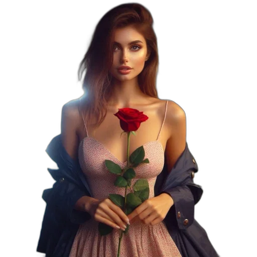 dress, flower, jewelry, face transparent PNG cut-out