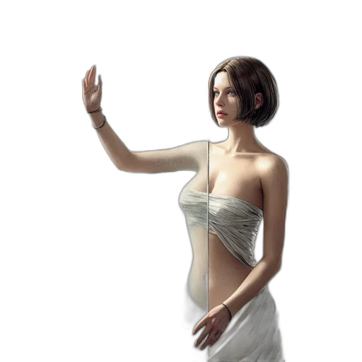 dress, jewelry, staff, photorealistic transparent PNG cut-out
