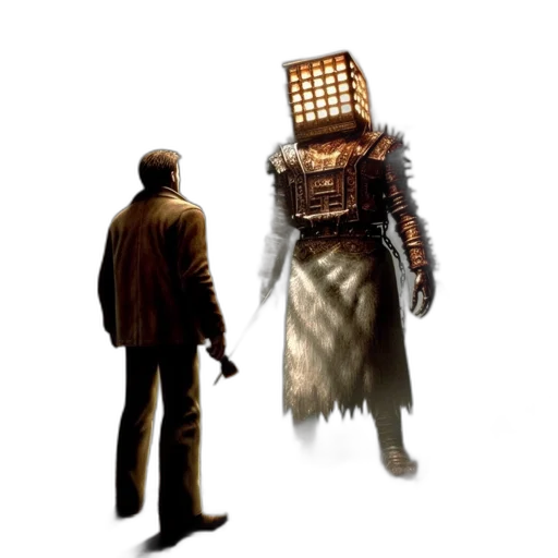 robot, jacket, staff, mask transparent PNG cut-out