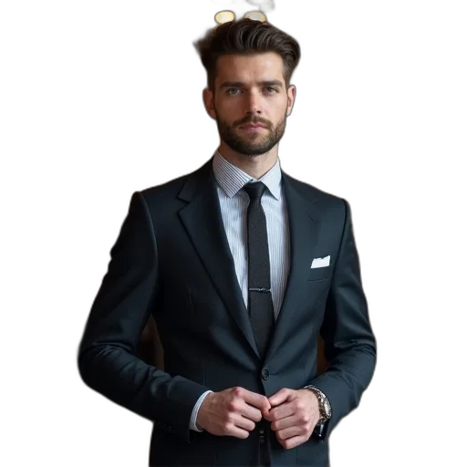 jacket, staff, face, photorealistic transparent PNG cut-out