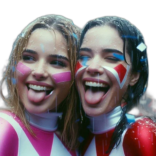 two, laughing, women, painted transparent PNG cut-out