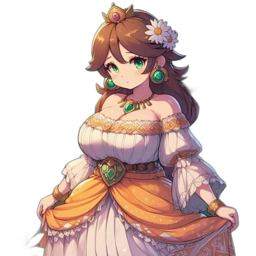 dress, crown, staff, flower transparent PNG cut-out