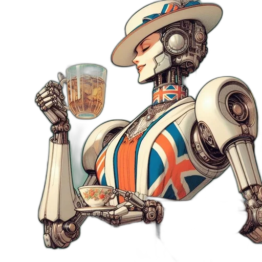 robot, concept art, comic book art, vintage-styled transparent PNG cut-out