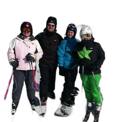 staff, jacket, four, skiers transparent PNG cut-out