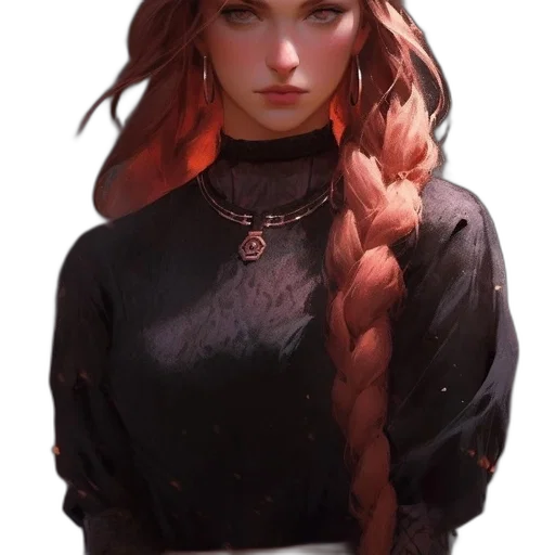 hair, face, dress, staff transparent PNG cut-out