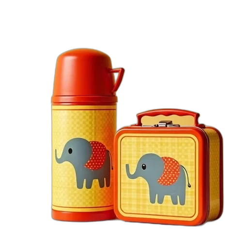 vintage-style, yellow, red, thermos transparent PNG cut-out