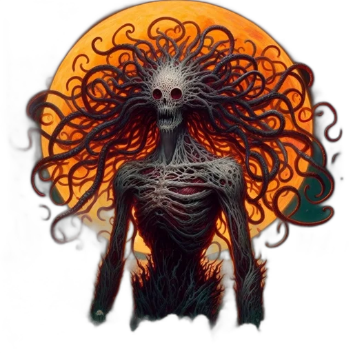 creature, hair, staff, mask transparent PNG cut-out