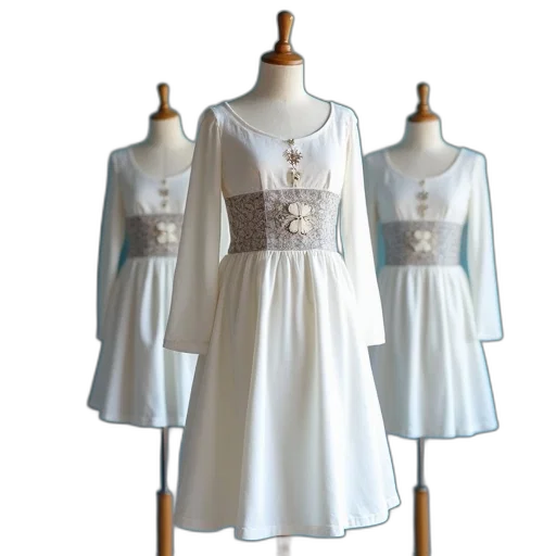 dress, 3d render, white, patterned transparent PNG cut-out