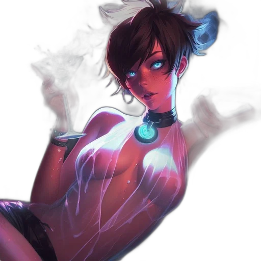 dress, staff, jewelry, cyberpunk transparent PNG cut-out