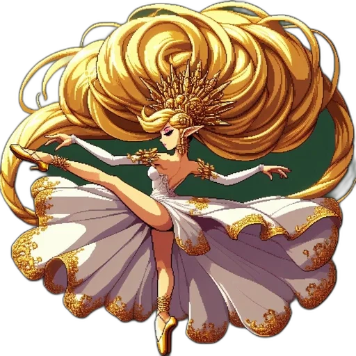 hair, crown, dress, staff transparent PNG cut-out