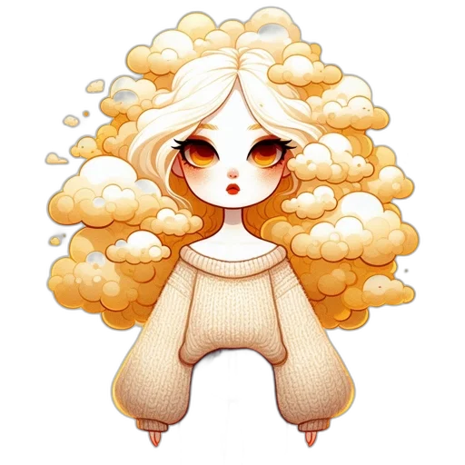 hair, creature, dress, staff transparent PNG cut-out