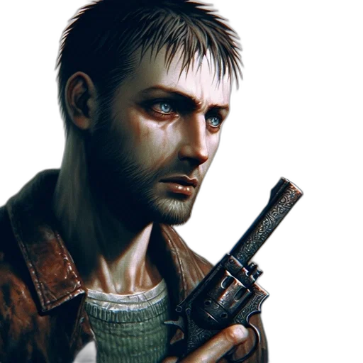 weapon, jacket, face, concept art transparent PNG cut-out