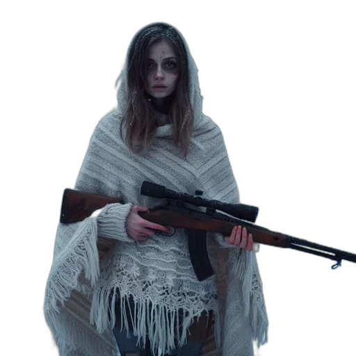 weapon, dress, jacket, hair transparent PNG cut-out