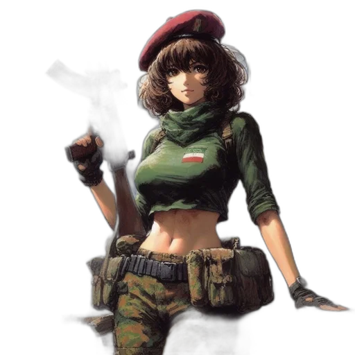 weapon, jacket, staff, hat transparent PNG cut-out