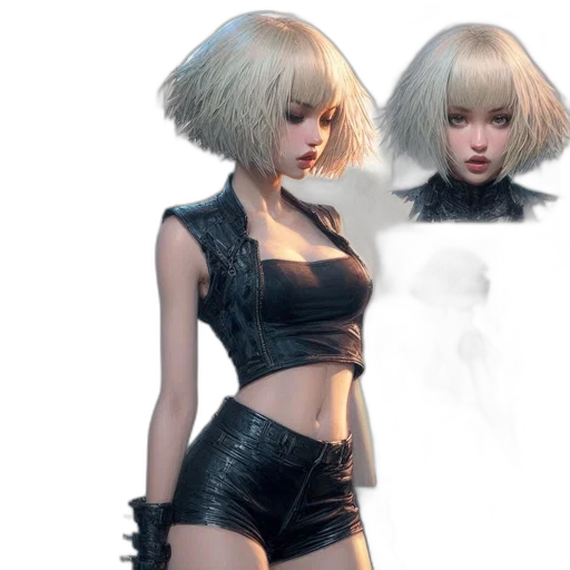 hair, concept art, cyberpunk, 3d render transparent PNG cut-out