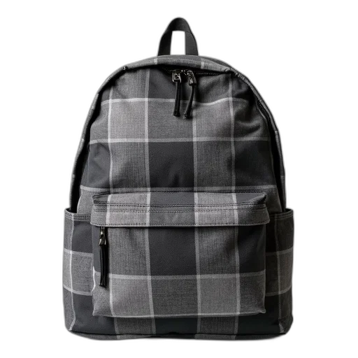 jacket, grey, plaid, backpack transparent PNG cut-out