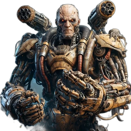 robot, weapon, face, concept art transparent PNG cut-out