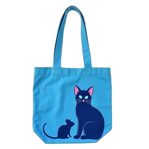 blue, tote, bag, cat transparent PNG cut-out