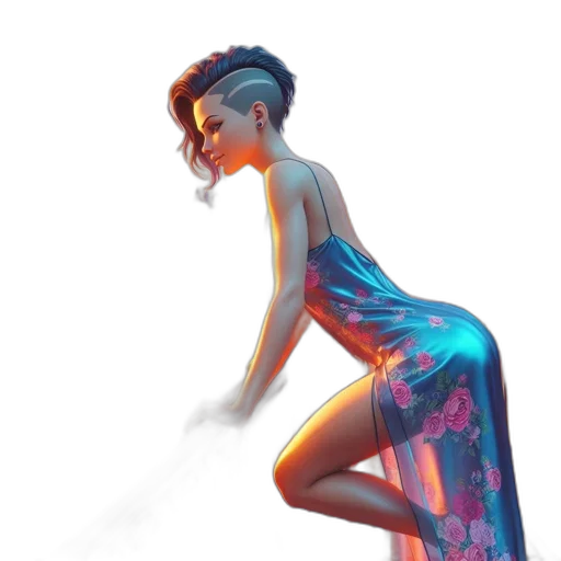 dress, concept art, cyberpunk, fantasy art transparent PNG cut-out