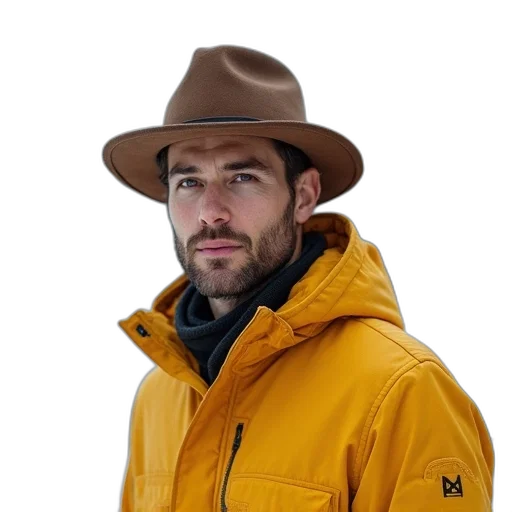 hat, jacket, staff, face transparent PNG cut-out