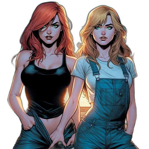 comic book art, concept art, cartoon, two transparent PNG cut-out