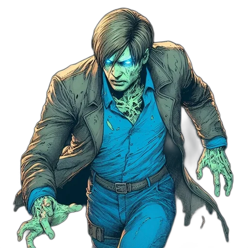 comic book art, concept art, green, pale transparent PNG cut-out