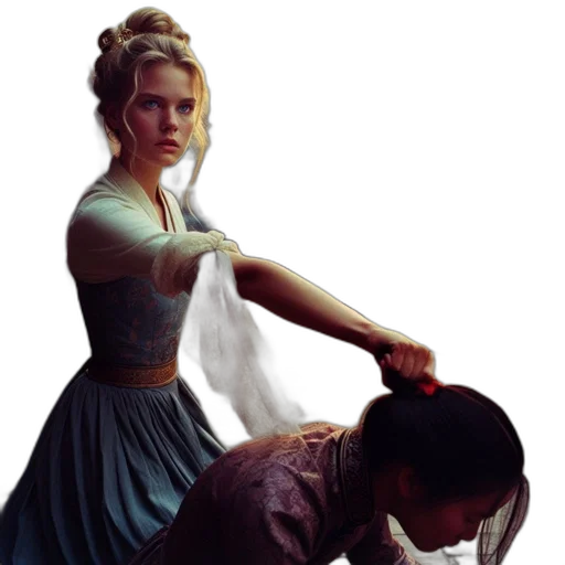staff, hair, dress, crown transparent PNG cut-out