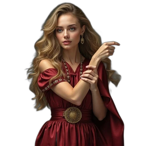 dress, jewelry, staff, sword transparent PNG cut-out