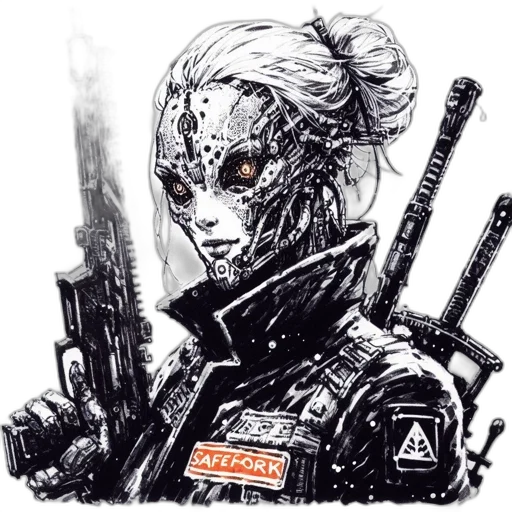 robot, mask, weapon, cyberpunk transparent PNG cut-out