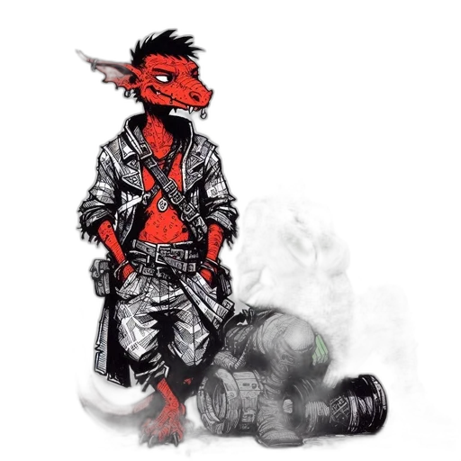 dragon, jacket, staff, mask transparent PNG cut-out