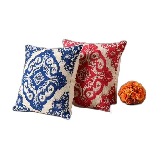 pair, colorful, embroidered, pillows transparent PNG cut-out
