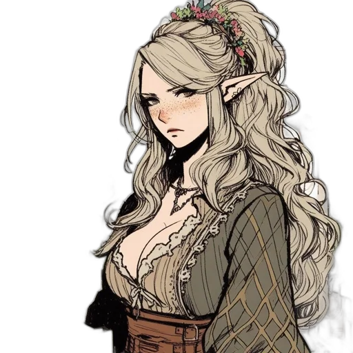 dress, crown, staff, flower transparent PNG cut-out