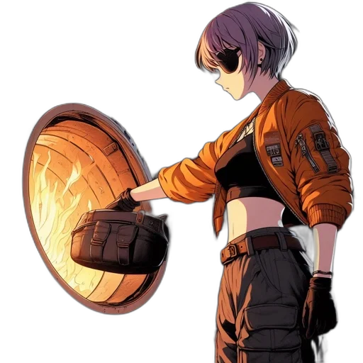 jacket, staff, weapon, mask transparent PNG cut-out